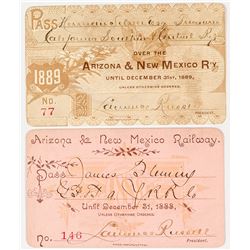 Arizona & New Mexico Railway Annual Passes (1888 & 1889)