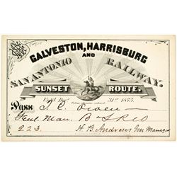 Galveston, Harrisburg & San Antonio Railway Pass (1875)