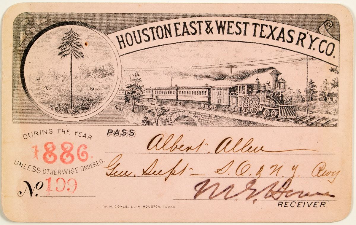 Houston East & West Texas Railway C. Annual Pass (1886)
