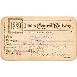 Idaho Central Railroad Annual Pass (1889)