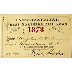 International & Great Northern Railroad Annual Pass (1878)