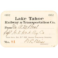 Lake Tahoe Railway & Transportation Co. Annual Pass (1902)