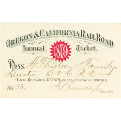 Oregon & California Railroad Annual Pass (1879) Issued to Director