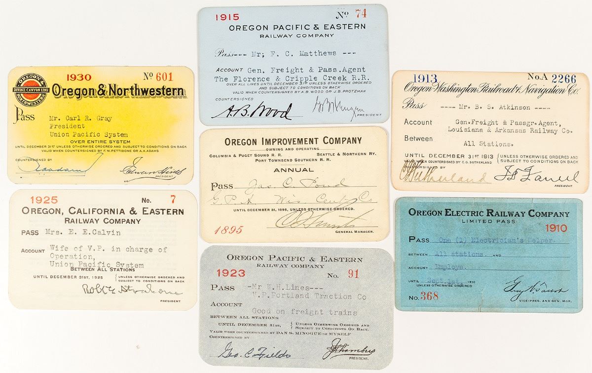 Pass Collection Record Example Oregon Railroad Variety Pass Collection - Holabird Western Americana ...