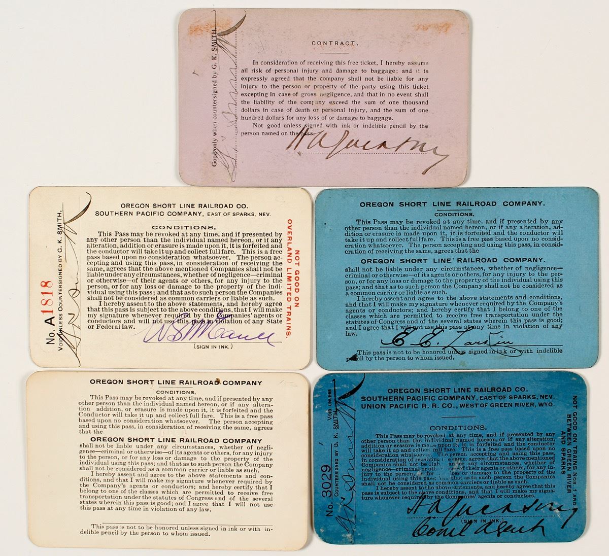 Pass Collection Record Example Oregon Short Line Railroad Pass Collection - Holabird Western Americana ...