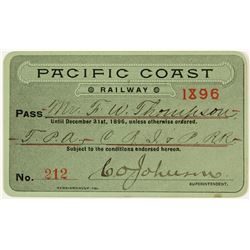 Pacific Coast Railway Annual Pass (1896)