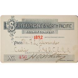 San Francisco & North Pacific Railway Annual Pass (1892)