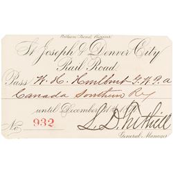 St. Joseph & Denver City Railroad Annual Pass (1877)