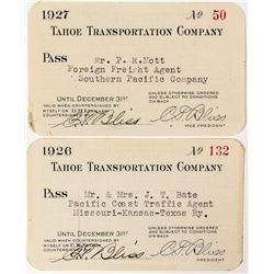 Tahoe Transportation Company Annual Passes (1926 & 1927)