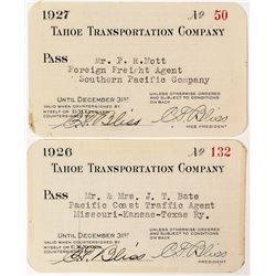 Tahoe Transportation Company Annual Passes (1926 & 1927)