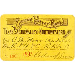 Texas, Sabine Valley & Northwestern Railway Co. Annual Pass (1893)