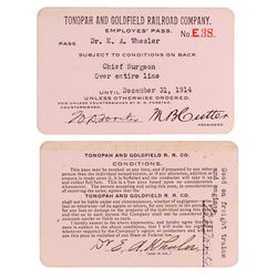 Tonopah & Goldfield Railroad Company Employee Pass (1914) Issued to Prominent Railroad Surgeon