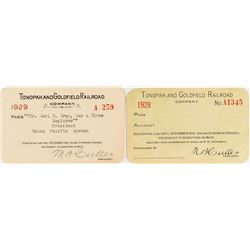 Tonopah & Goldfield Railroad Company Passes: 1928 & 1929