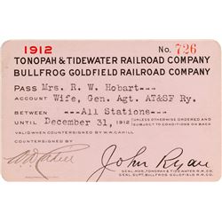 Tonopah & Tidewater Railroad Company / Bullfrog Goldfield RR Pass (1912)