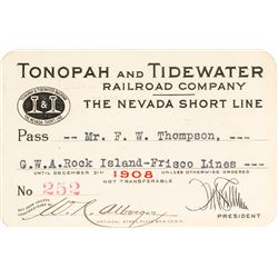 Tonopah & Tidewater Railroad Company Pass (1908)