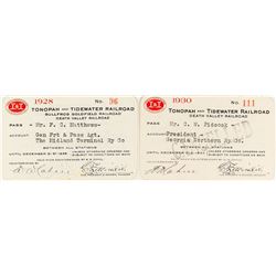 Tonopah & Tidewater Railroad Company Passes: 1928 & 1930