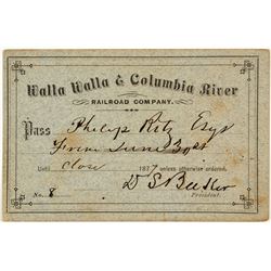 Walla Walla & Columbia River Railroad Co. Annual Pass (1877)