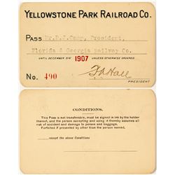 Yellowstone Park Railroad Co. Annual Pass (1907)