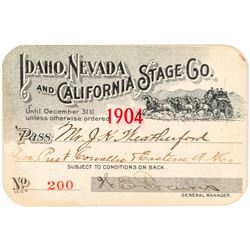 Idaho, Nevada & California Stage Company Pass (1904)