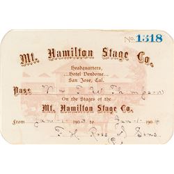 Mt. Hamilton Stage Company Annual Pass (1903)