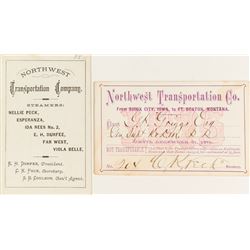 Northwest Transportation Company Steamer Passes (1871 & 1875) Signed by C.K. Peck (of Durfee & Peck,