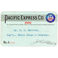 Pacific Express Company Pass Issued to Wells Fargo Superintendent