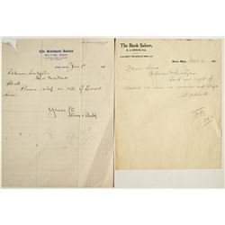 Bank Saloon and Sideboard Saloon billheads