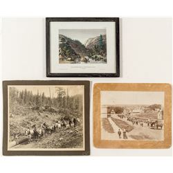 3 Different California Views: Gold Rush Illustration & Two Mounted Photographs