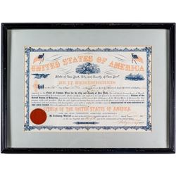 1887 US Citizenship Certificate for Emil Ely of Germany