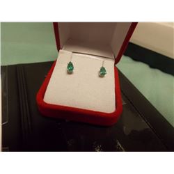 NEW EARRINGS - PEAR SHAPE EMERALD STUDS IN STERLING SILVER SETTING - POST AND BUTTERFLY - WITH APPRA