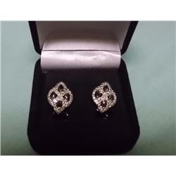 NEW EARRINGS - BLUE SAPPHIRE AND DIAMONDS IN STERLING SILVER SETTING - OMEGA BACKS - APPROX. RETAIL 