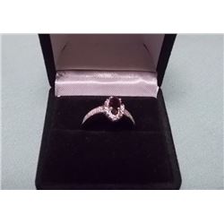RING - MARQUIS FACETTED GARNET & DIAMONDS IN STERLING SILVER SETTING - APPROX. RETAIL $425