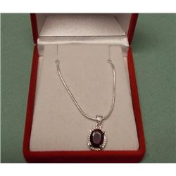 NECKLACE - 2.1 CT OVAL FACETTED GARNET & DIAMONDS IN STERLING SILVER SETTING - INCLUDES CERTIFICATE 