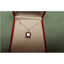 NECKLACE - 2.8CT PRINCESS FACETTED RED RUBY AND DIAMONDS IN STERLING SILVER SETTING - APPROX. RETAIL