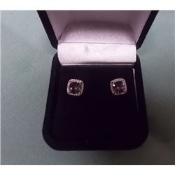 NEW EARRINGS - 1.10CT PURPLE AMETHYST AND DIAMONDS IN STERLING SILVER SETTING WITH LEVER BACK  - INC