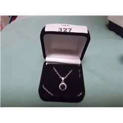NECKLACE - BLUE SAPPHIRE AND DIAMONDS IN STERLING SILVER SETTING - APPROX. RETAIL $375