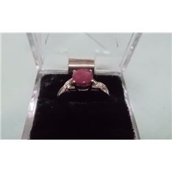 RING - 1.6CT RED RUBY AND WHITE SAPPHIRES IN STERLING SILVER SETTING - APPROX. RETAIL $500