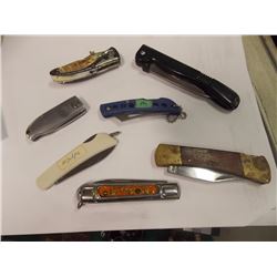 ASSORTED KNIVES - 7 TTL - INCLUDES BRASS & WOOD FOLDING KNIFE