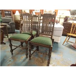 VINTAGE WOOD CARVED CHAIRS - BARLEY TWIST -4 X BID