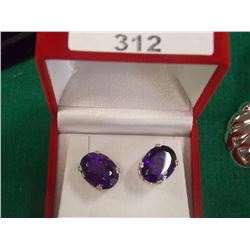 EARRINGS - NEW OVAL FACETTED AMETHYST EARRINGS - - MEASURING 18.35 TCW IN STERLING SILVER SETTING - 