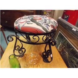WROUGHT IRON FRAMED UPHOLSTERED STOOL