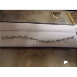 BRACELET - BLUE TOPAZ & DIAMOND TENNIS BRACELET - 12 MARQUIS FACETED BLUE TOPAZ IN STERLING SILVER S