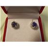 Image 1 : EARRINGS - NEW - RICH DEEP BLUE SAPPHIRE AND GENUINE DIAMONS IN STERLING SILVER SETTING - PLATINUM O
