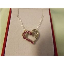 necklace - heartshaped pendant w/ red clear stone