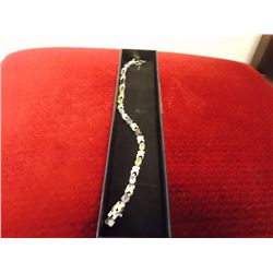 BRACELET - MULTI-GEMSTONE & DIAMONDS IN STERLING SILVER CROSS OVER DESIGN LINKS - INCLUDES CERTIFICA