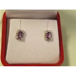 EARRINGS - NEW - 1.10 CT AMETHYST AND GENUINE VS CLARITY DIAMONDS IN STERLING SILVER SETTING - INCLU