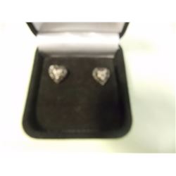 EARRINGS - NEW BLACK DIAMOND  EARRINGS - HEART-SHAPE CLUSTER DESIGN - STERLING SILVER SETTING - POST