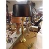 Image 1 : BRASS TABLE LAMPS WITH OUTLET - BLACK SHADES