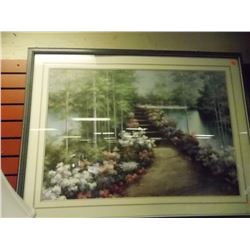 FRAMED PRINT - RIVER STAIRS SURROUNDED BY FLOWERS - ROMAMELLO