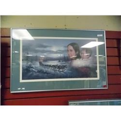 FRAMED PRINT - ESKIMO MOTHER & CHILD WITH DOGS - SIGNED - LIMITED EDITION